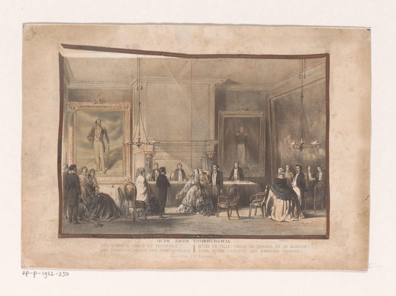 Sala konferencyjna i weselna w Amsterdamie Stary Zijds Voorburgwal. Ratusz (sala rady i wesela) (tytuł na obiekcie) autorstwa Willem Hekking jr.