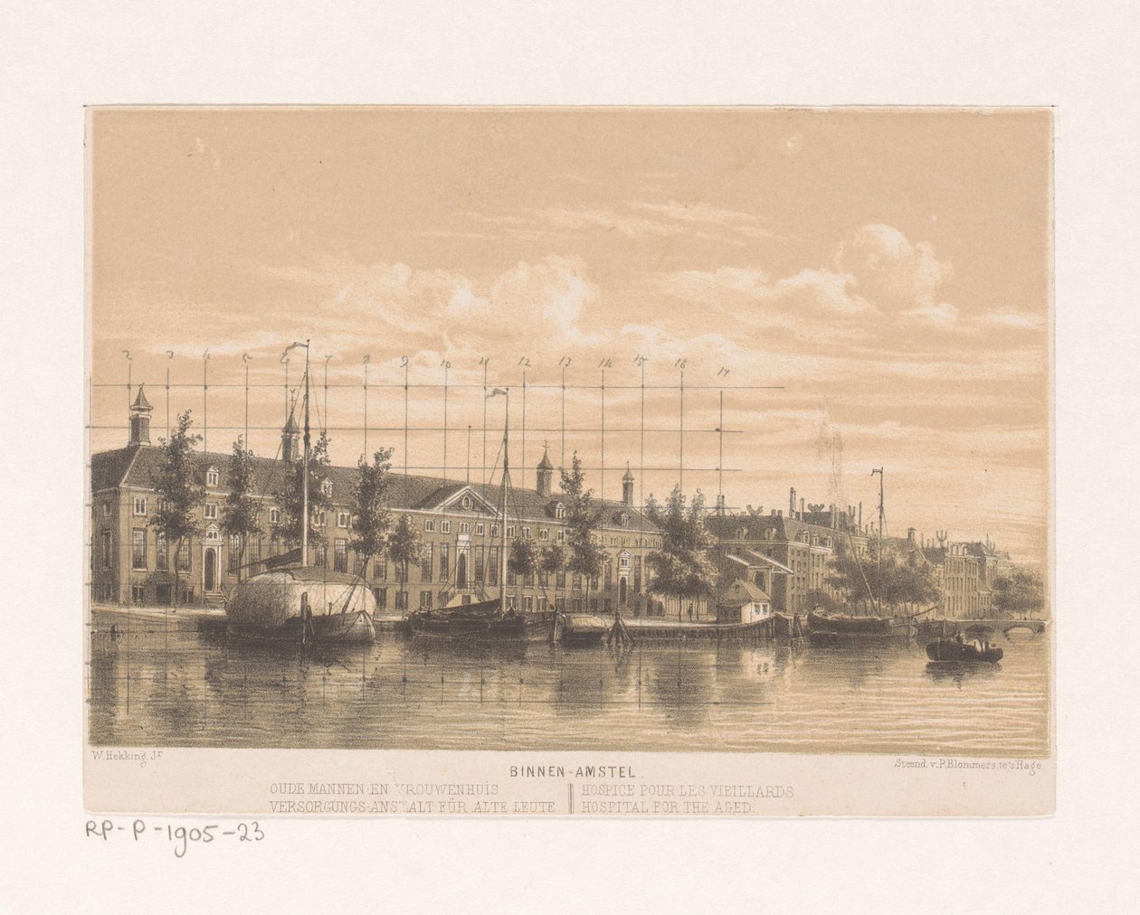 Dom opieki na Binnen Amstel w Amsterdamie Dom starców i kobiet (tytuł na obiekcie) autorstwa Willem Hekking jr.