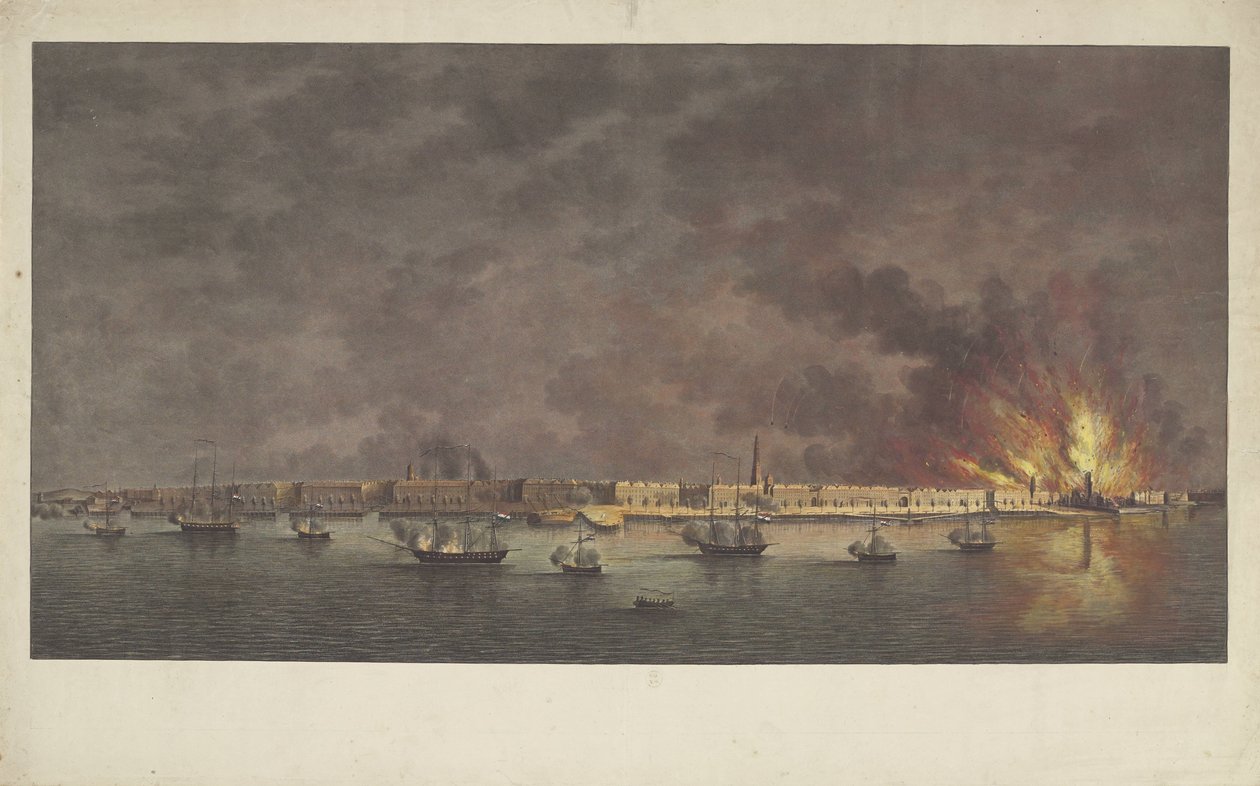 Bombardowanie Antwerpii, 1830 autorstwa Willem Hendrik Hoogkamer