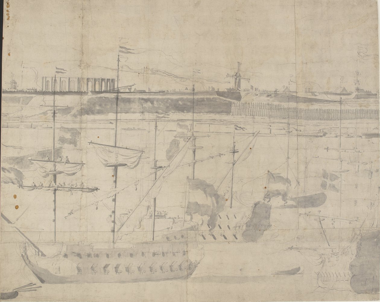 Holenderska flota na Kopenhadze Czerwonej 1658 autorstwa Willem I van de Velde