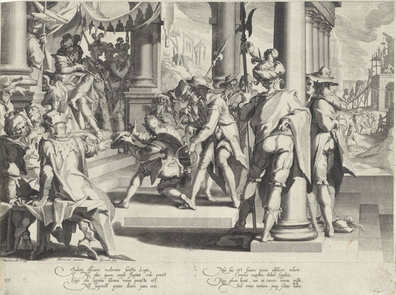Alegoria nienaruszalności prawa Thronus Justitiae (tytuł serii) autorstwa Willem Isaacsz. van Swanenburg