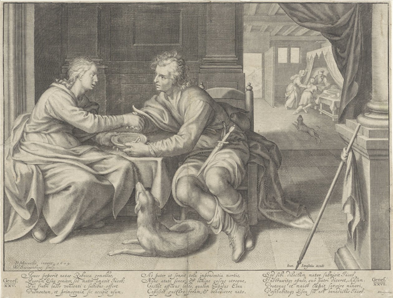 Ezaw sprzedaje swoje pierworodztwo Jakubowi autorstwa Willem Isaacsz. van Swanenburg