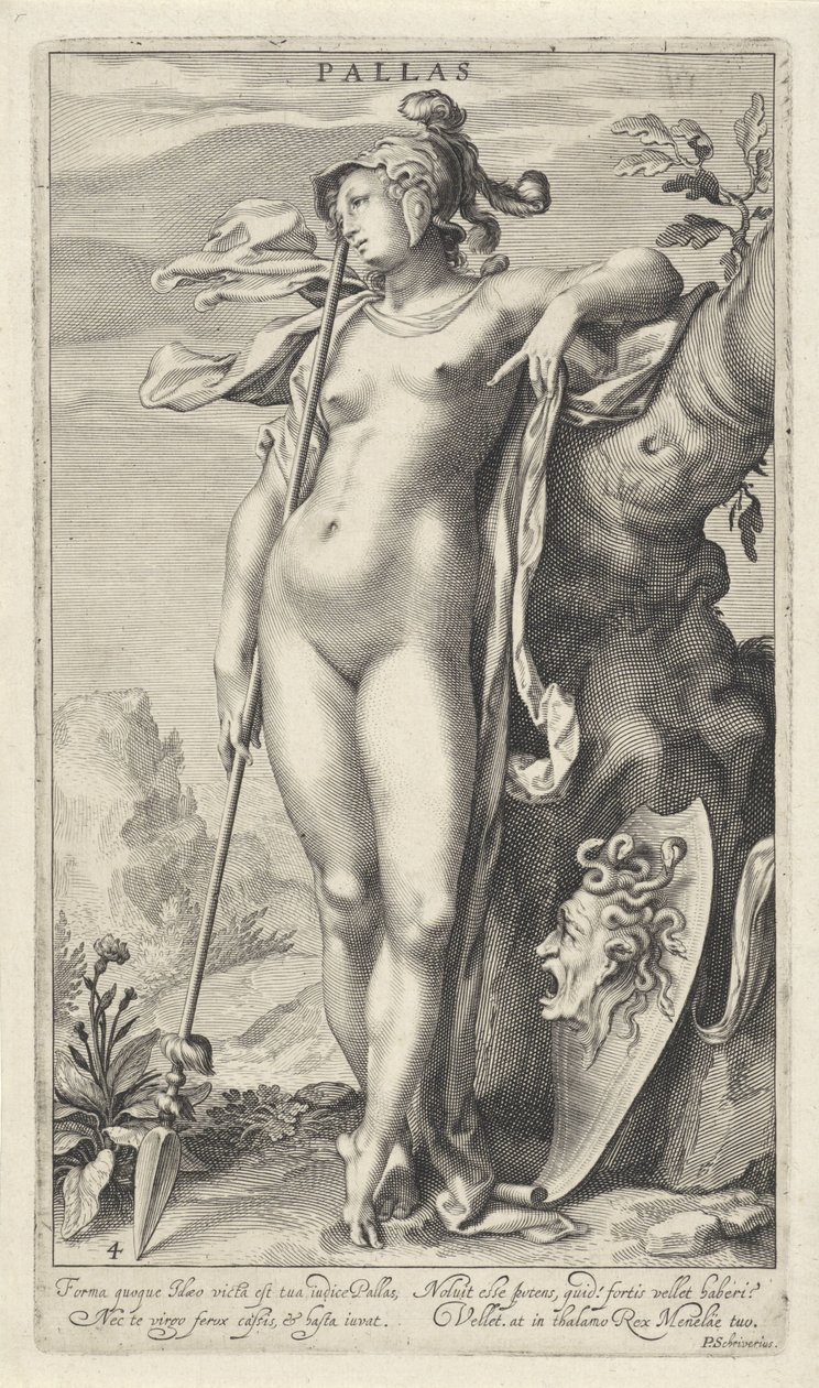 Minerwa przy drzewie Pallas (tytuł na obiekcie) Wyrok Paryża (tytuł serii) autorstwa Willem Isaacsz. van Swanenburg