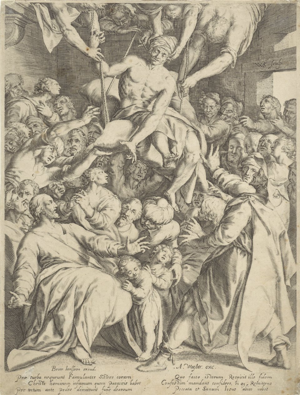 Sparaliżowany spuszczony do Chrystusa przez dach autorstwa Willem Isaacsz. van Swanenburg