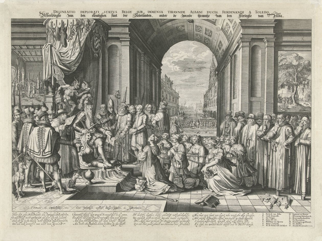 Tyrania Alby, ok. 1569 Delineatio deplorati status Belgy sub immensa tyrannide Albani ducis, Ferdinandi a Toledo (tytuł na obiekcie) Obraz nędznego stanu Niderlandów pod okrutną tyranią księcia Alby (tytuł na autorstwa Willem Jacobsz Delff (attributed to)