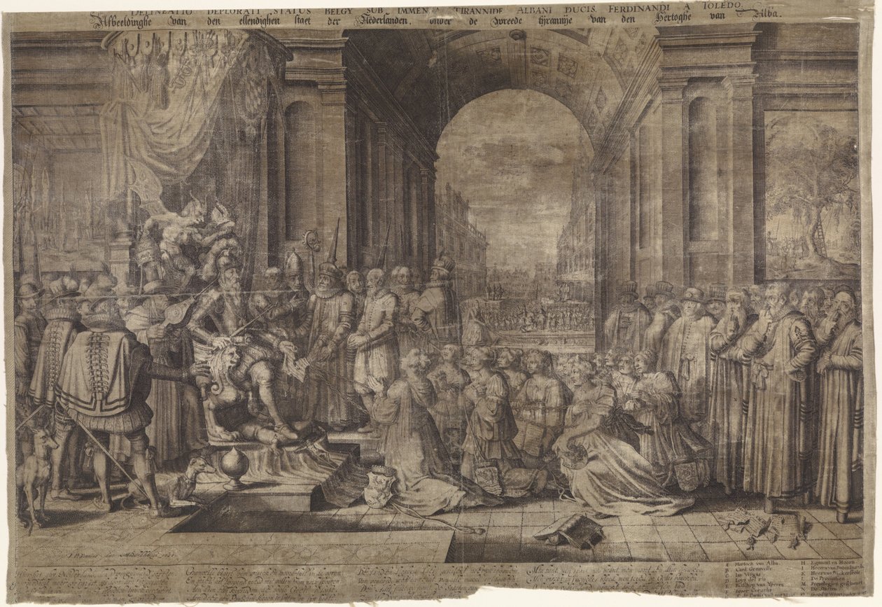Tyrania Alva Obraz nędznego stanu Niderlandów pod okrutną tyranią księcia Alby (tytuł na obiekcie) Delineatio deplorati status belgia sub immensa tyrannide Albani ducis Fernandi a Toledo (tytuł przedmiotu) autorstwa Willem Jacobsz Delff