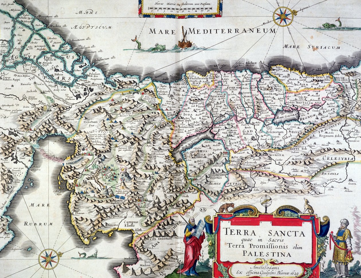 Mapa Ziemi Świętej, wydana w Amsterdamie, 1629 (kolor grawerowany) autorstwa Willem Janszoon Blaeu