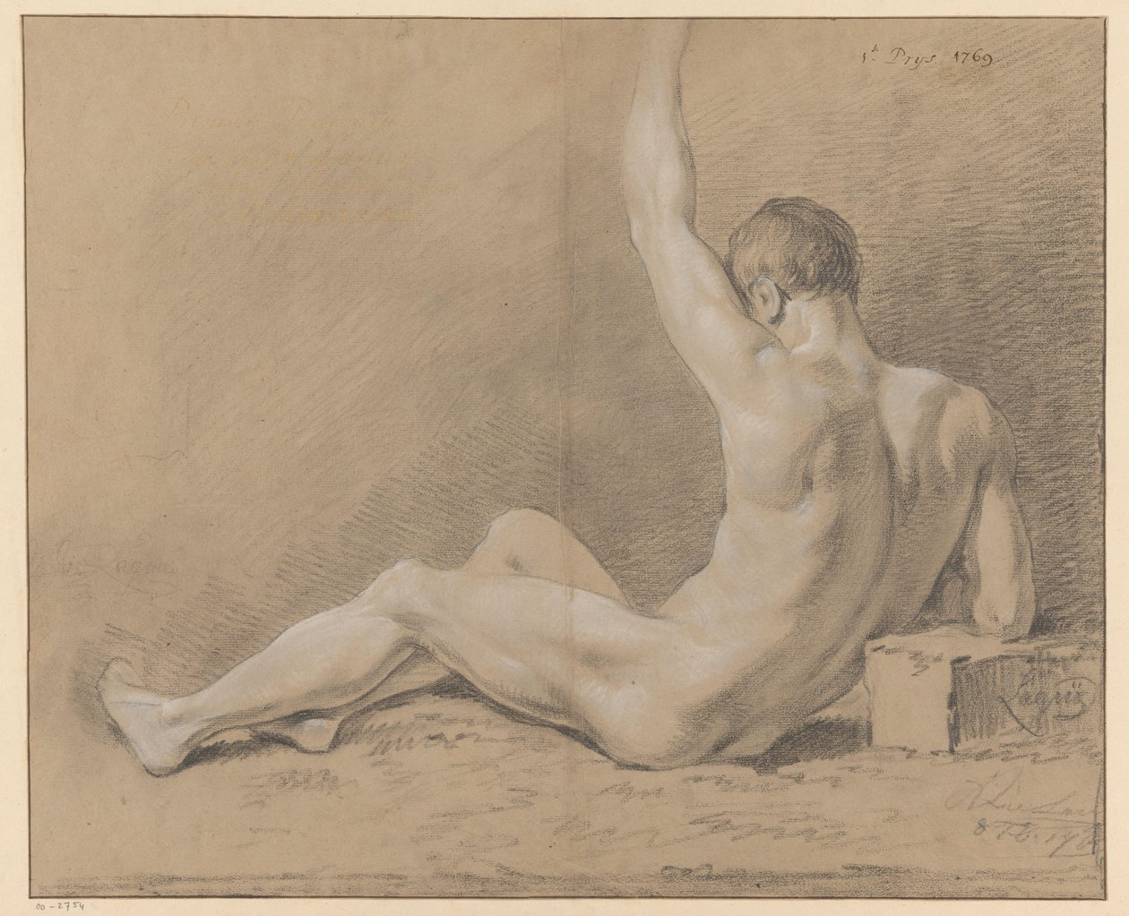 akt męski w pozycji siedzącej, widziany z tyłu (I nagroda 1769) autorstwa Willem Joseph Laquy