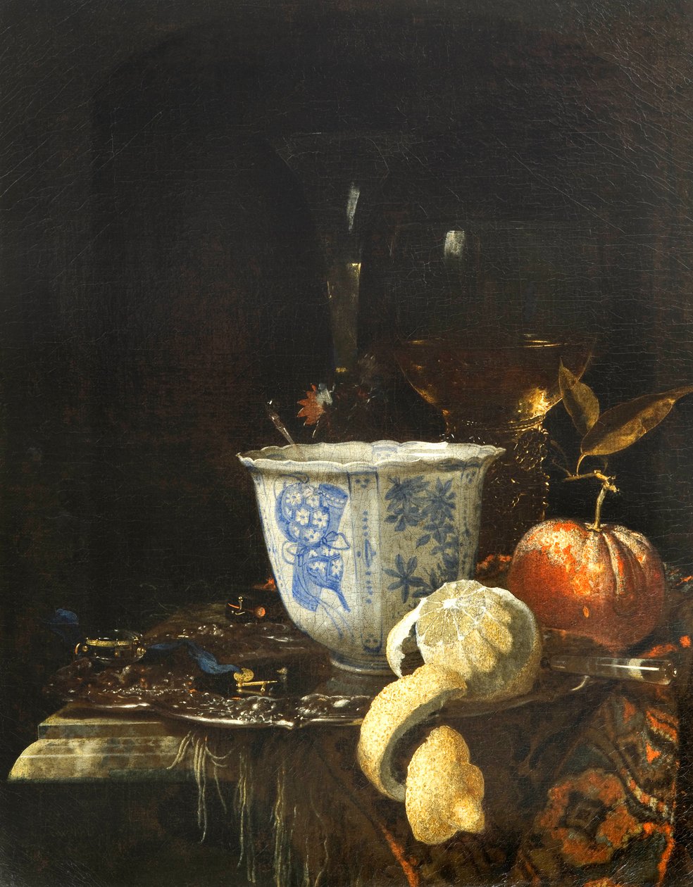 "Martwa natura z chińską misą porcelanową" Obraz Willema Kalfa (1619-1693) Olej na płótnie, 52,5x41,8 - Fondation Custodia autorstwa Willem Kalf