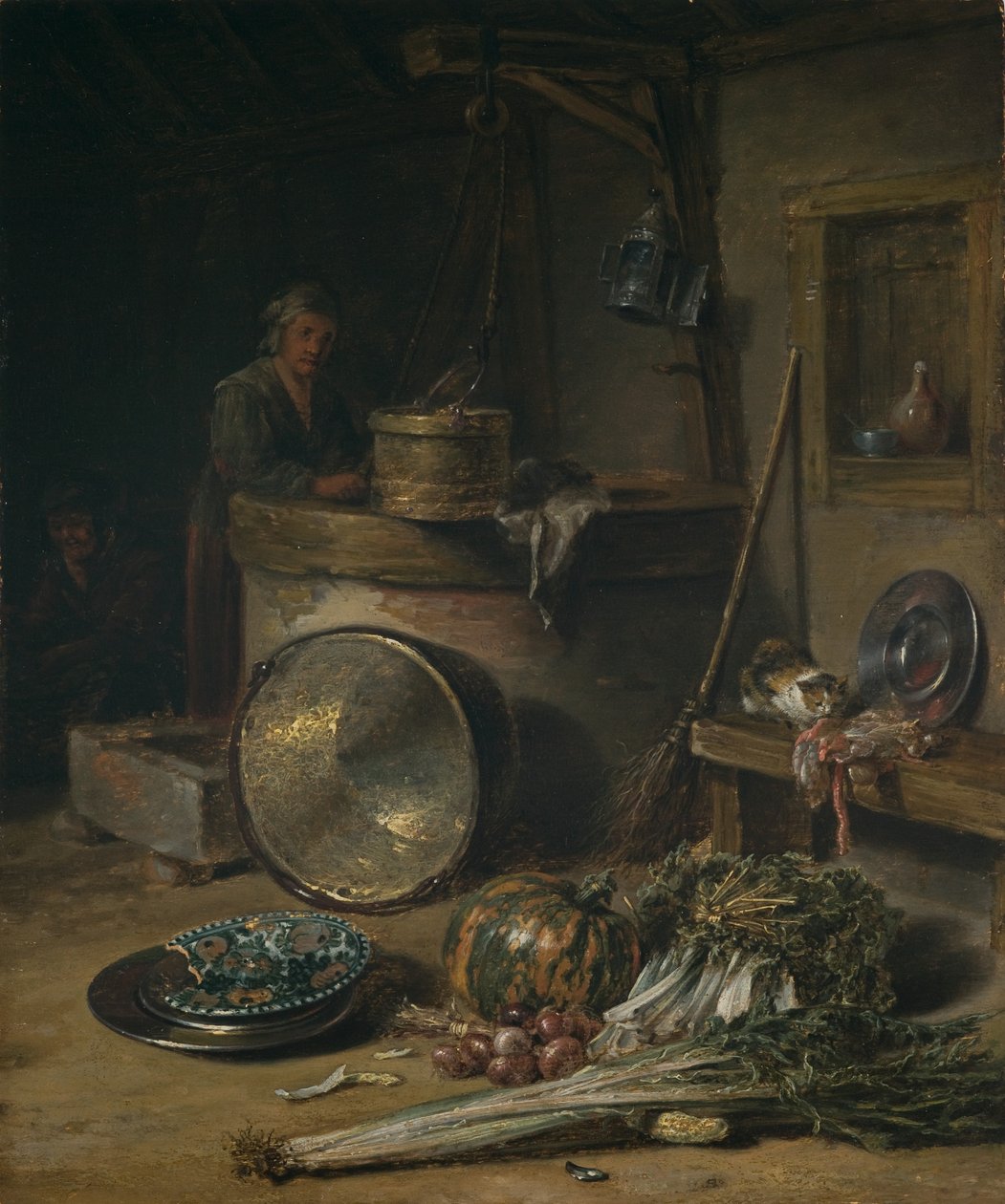 Wnętrze chłopskie z kobietą przy studni, ok. 1642-43 (olej na płycie) autorstwa Willem Kalf