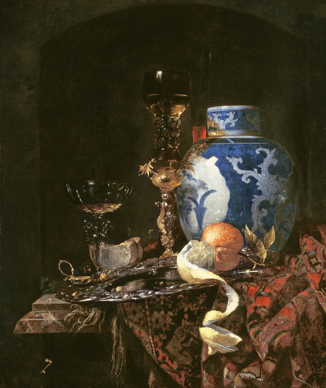 Martwa natura ze słoikiem z chińskiej porcelany (olej na płótnie) autorstwa Willem Kalf