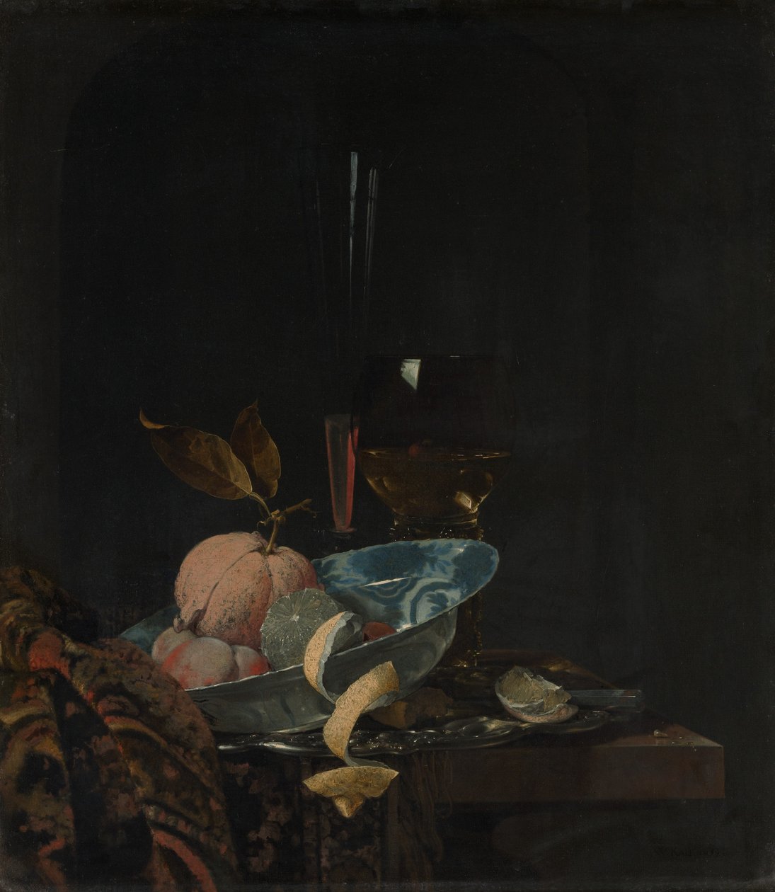 Martwa natura z owocami, szklanymi naczyniami i miską Wanli, 1659. autorstwa Willem Kalf