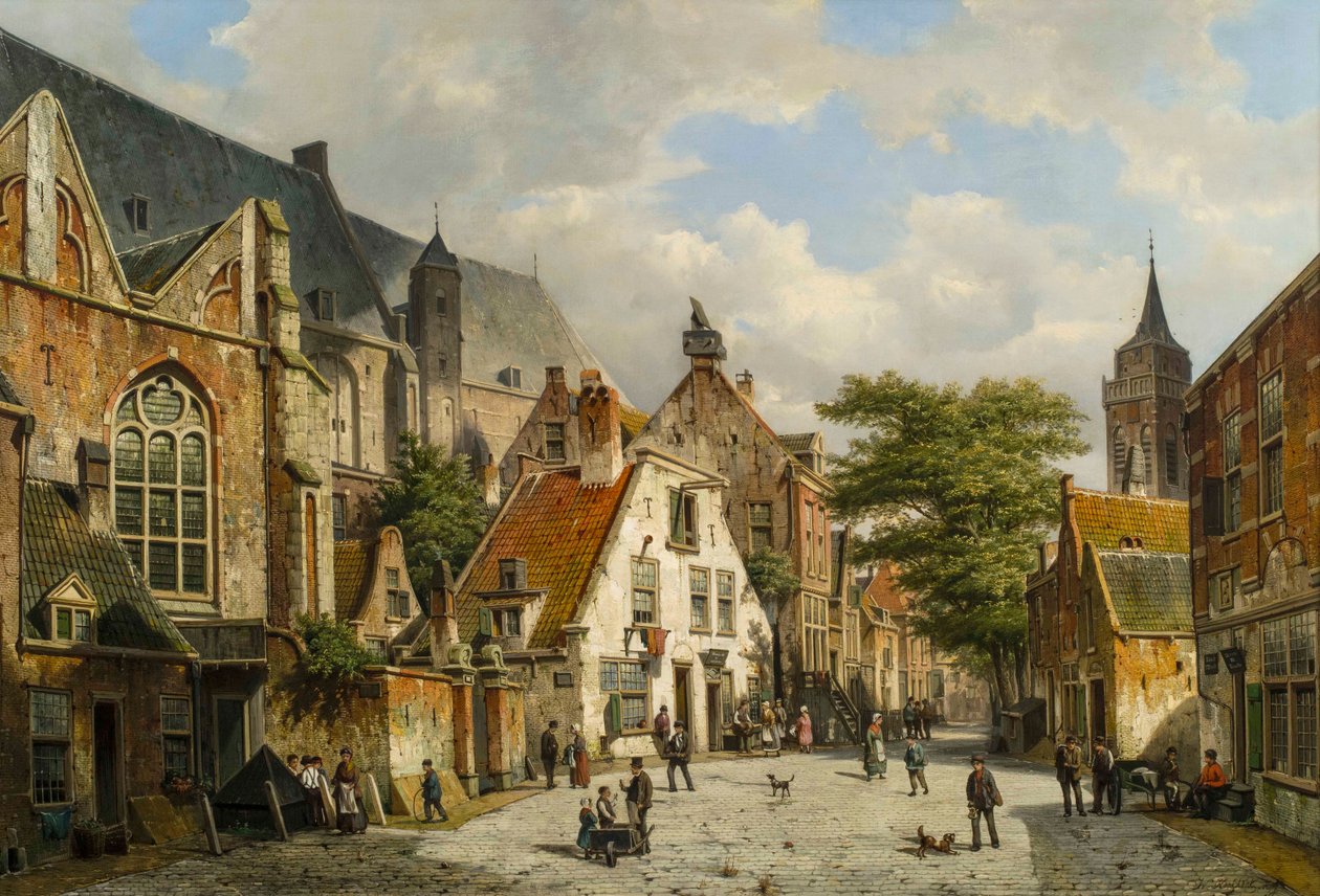 Holenderska scena uliczna latem, XIX wiek autorstwa Willem Koekkoek