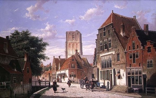 Scena uliczna w Amsterdamie autorstwa Willem Koekkoek