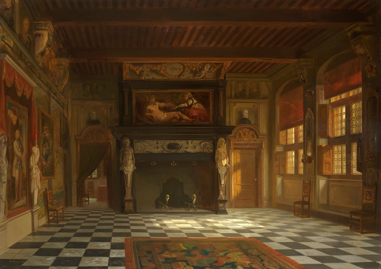 Sala weselna w Ratuszu Stadhuis w Antwerpii, 1852 r. autorstwa Willem Linnig the Elder