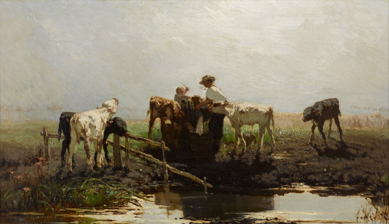 Cielęta w korycie autorstwa Willem Maris