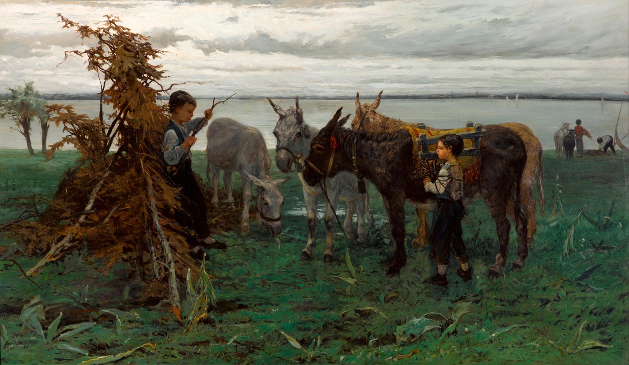 ""Garcons gardant des anes"" (Chłopcy pasący osły) Peinture de Willem Maris (1844-1910) - 1865 - Olej na płótnie Dim 90,3x138 cm Gemeentemuseum Haga autorstwa Willem Maris