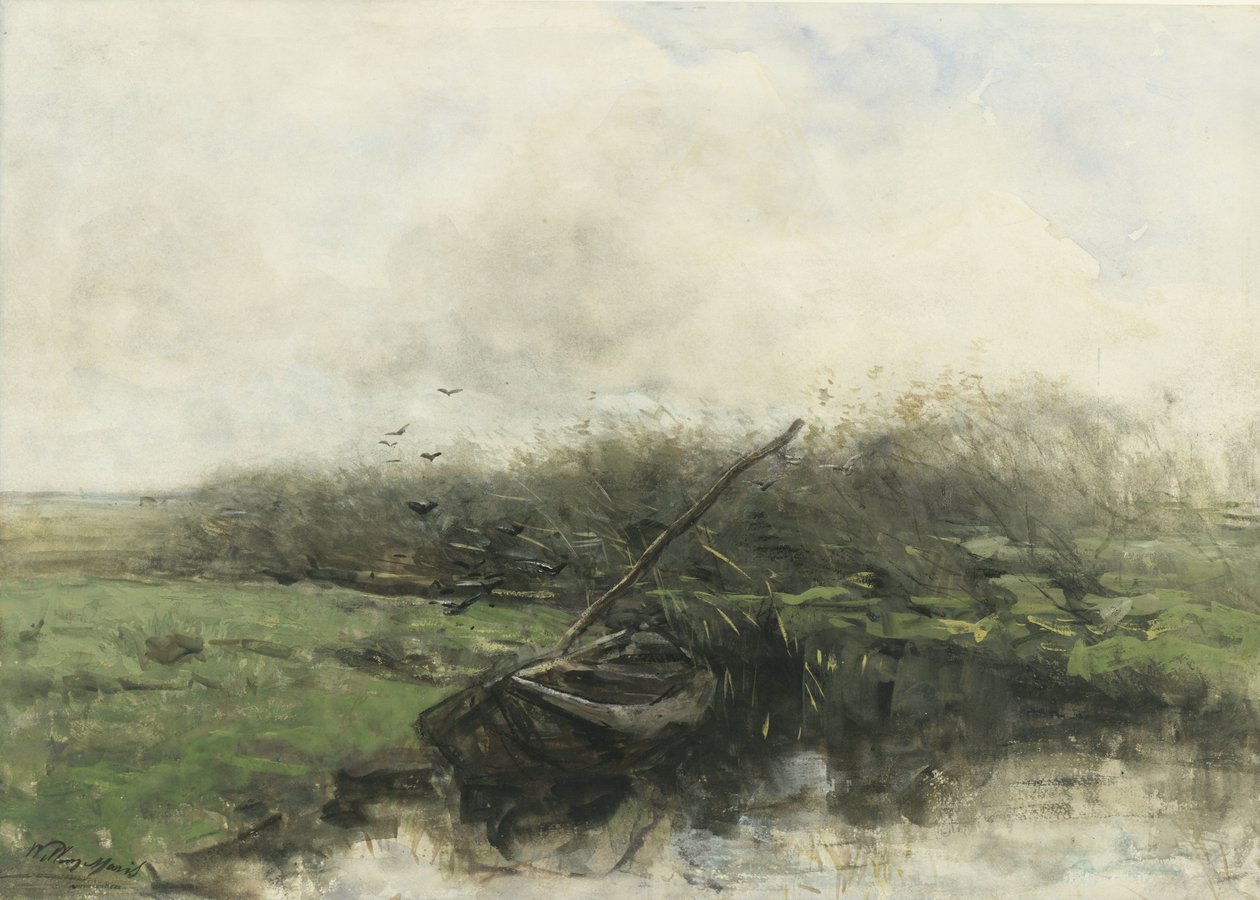 Łódź wiosłowa w rowie autorstwa Willem Maris