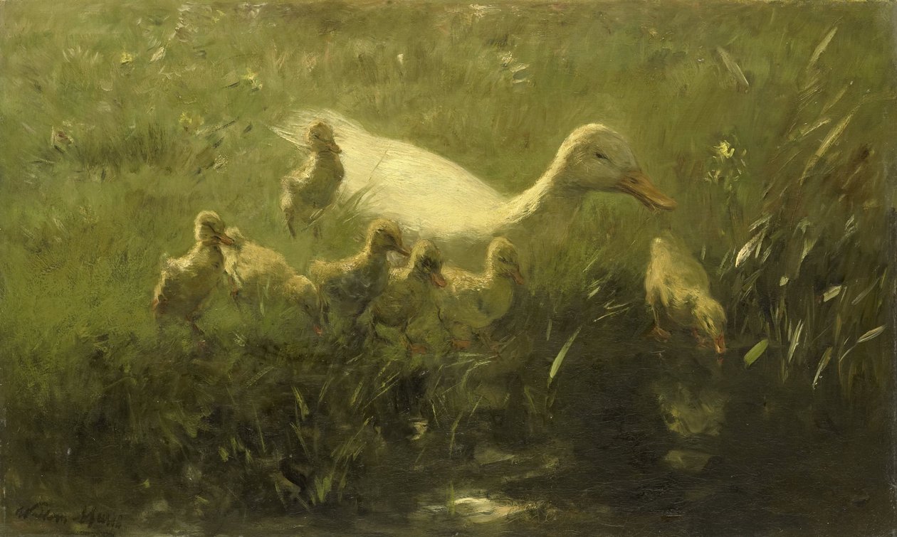 Biała kaczka z pisklętami autorstwa Willem Maris