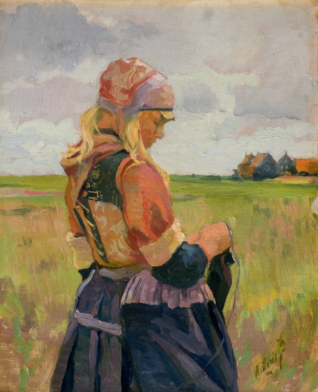Młoda dziewczyna w pejzażu [lub holenderska dziewczyna], ok. 1892-94 (olej na płótnie) autorstwa Willem Maris