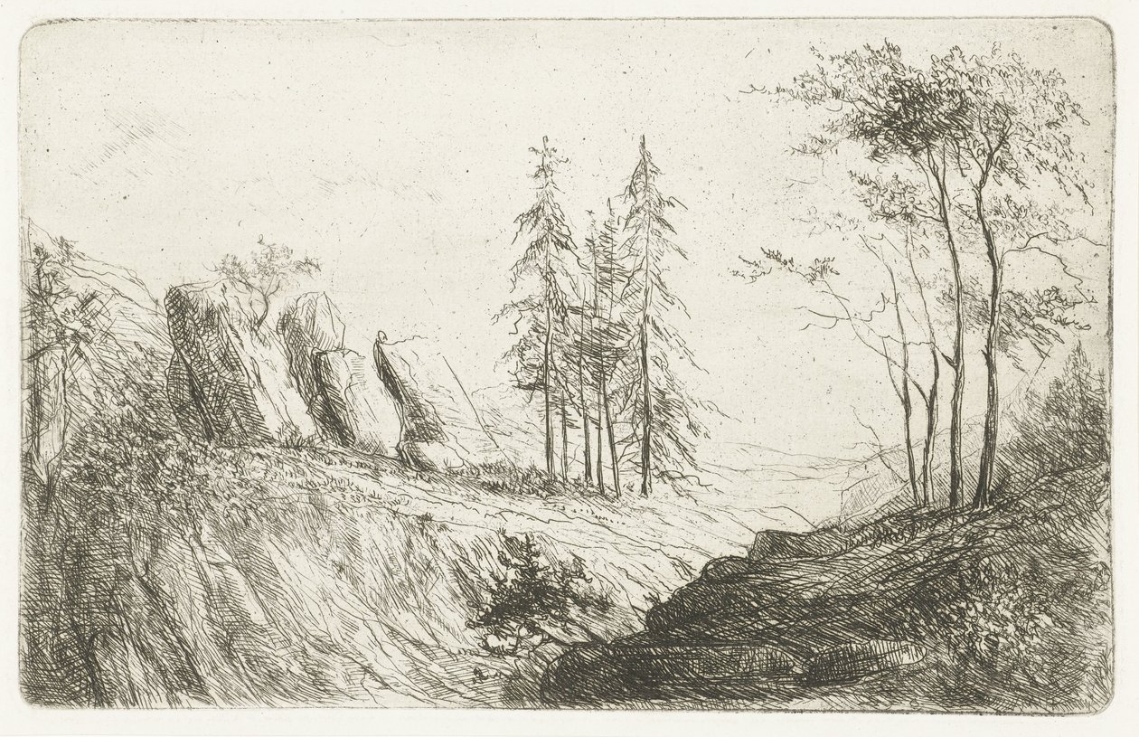 Górski krajobraz z drzewami autorstwa Willem Matthias Jan van Dielen