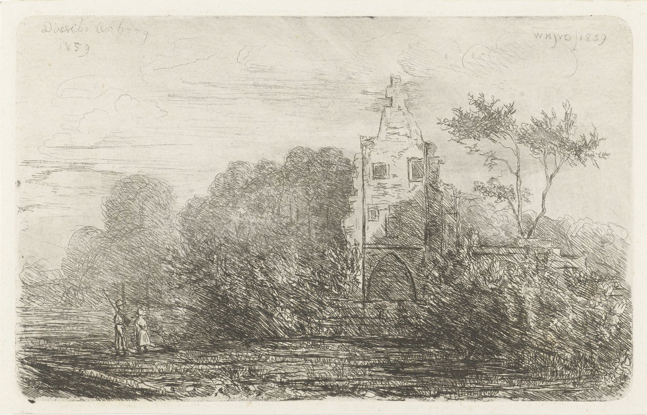 Krajobraz z ruiną i dwiema postaciami autorstwa Willem Matthias Jan van Dielen