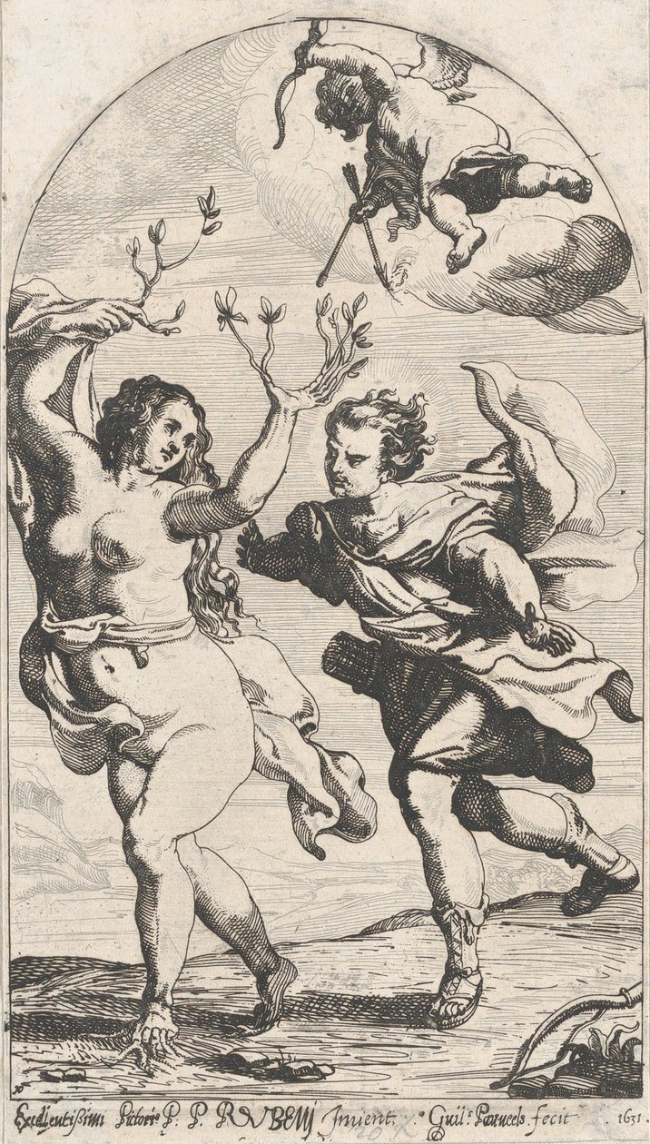Daphne uciekająca przed Apollem, z Kupidynem nad głową, 1631. autorstwa Willem Panneels