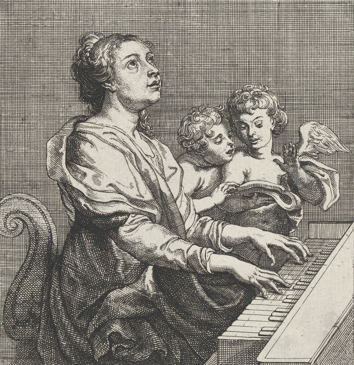 Św. Cecylia grająca na organach z dwoma puttami po prawej, ca. 1631. autorstwa Willem Panneels