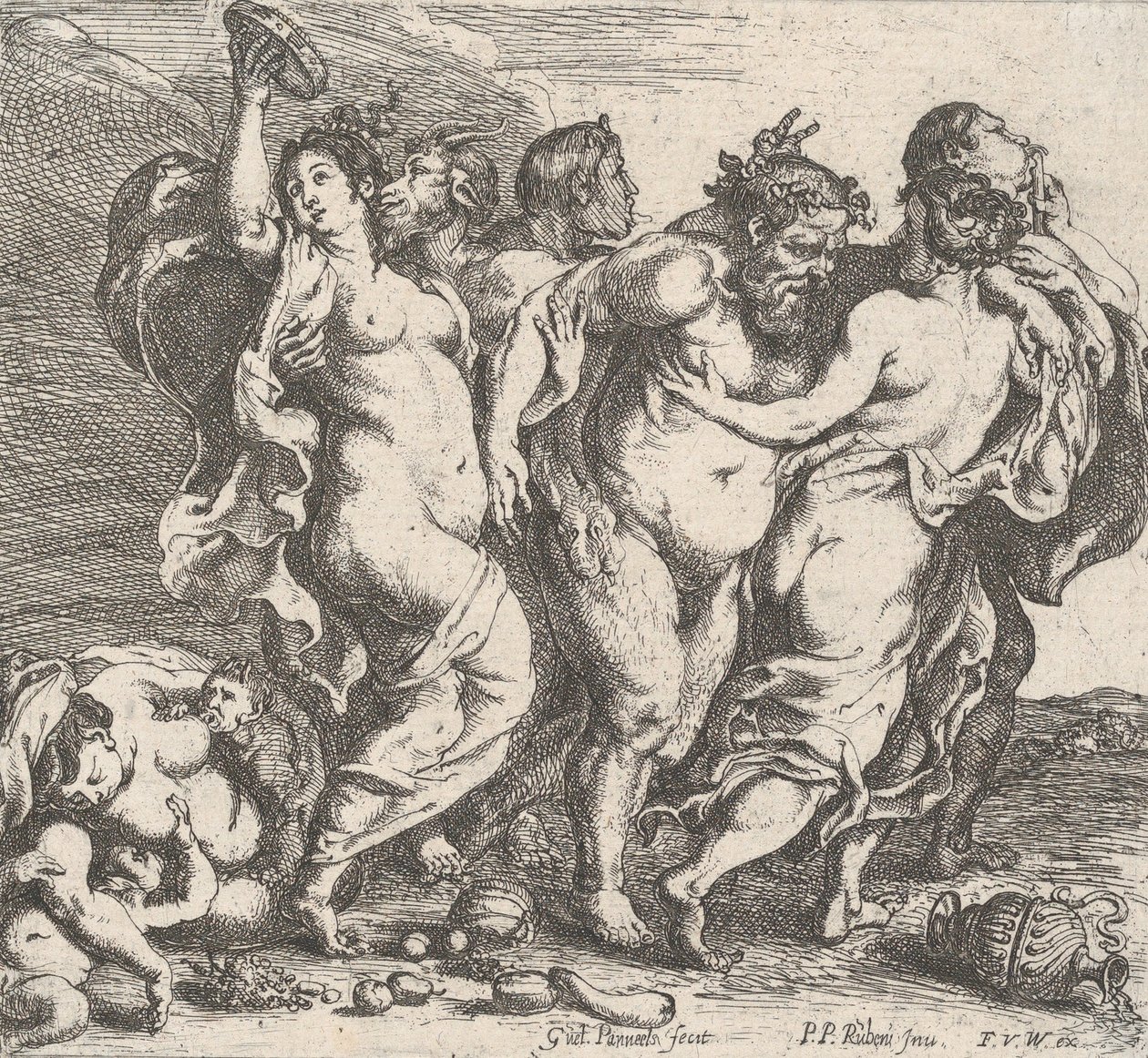 Pijany Silenus w towarzystwie nimf i satyrów, 1632. autorstwa Willem Panneels