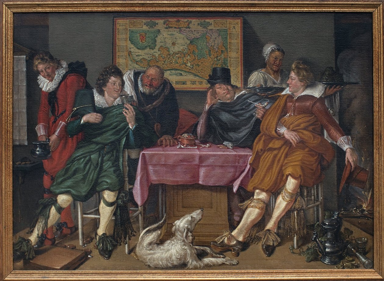 Szczęśliwa firma. Obraz Willema Pietersza Buytewecha (1591 lub 1592-1624), olej na płótnie, ok. 1620 r. Sztuka holenderska autorstwa Willem Pietersz Buytewech