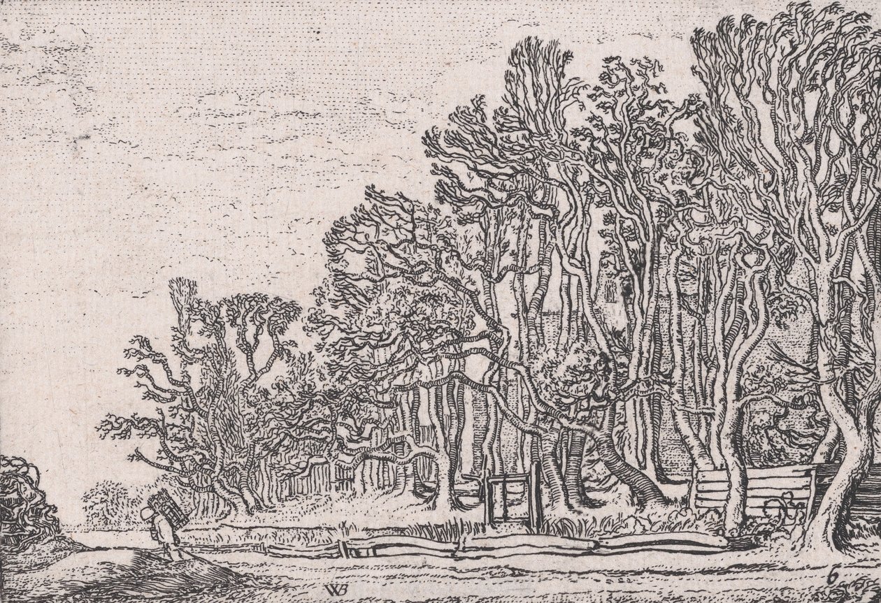 Dwa żywopłoty z desek, z Verscheyden Landtschapjes Różne małe krajobrazy, płyta 6,..., ca. 1616. autorstwa Willem Pietersz. Buytewech