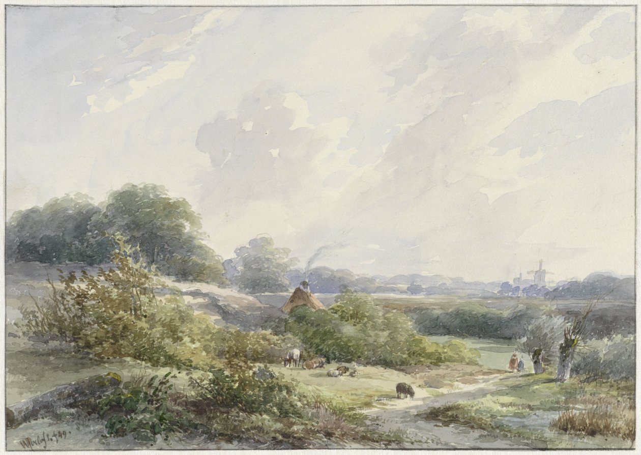 Krajobraz z farmą i bydłem autorstwa Willem Roelofs (I)