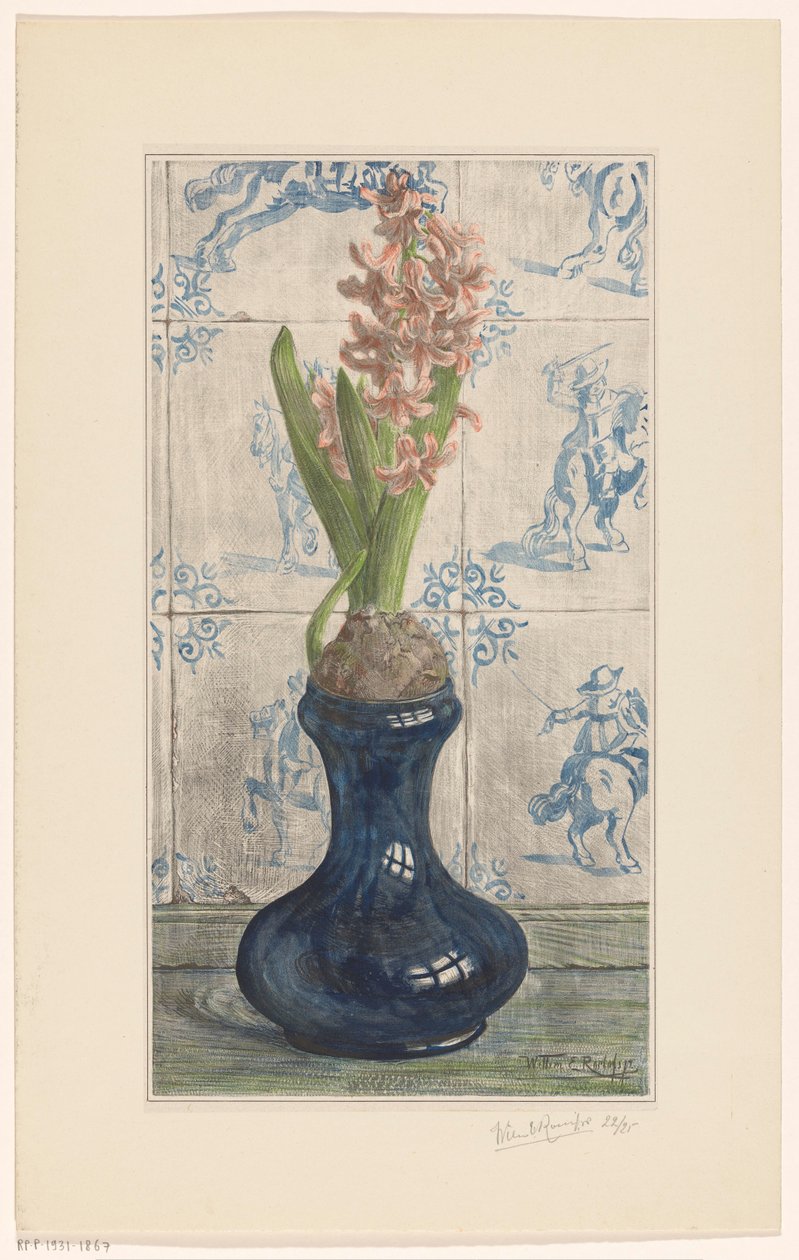 Hiacynt w szklanym wazonie autorstwa Willem Roelofs (II) (signed by artist)