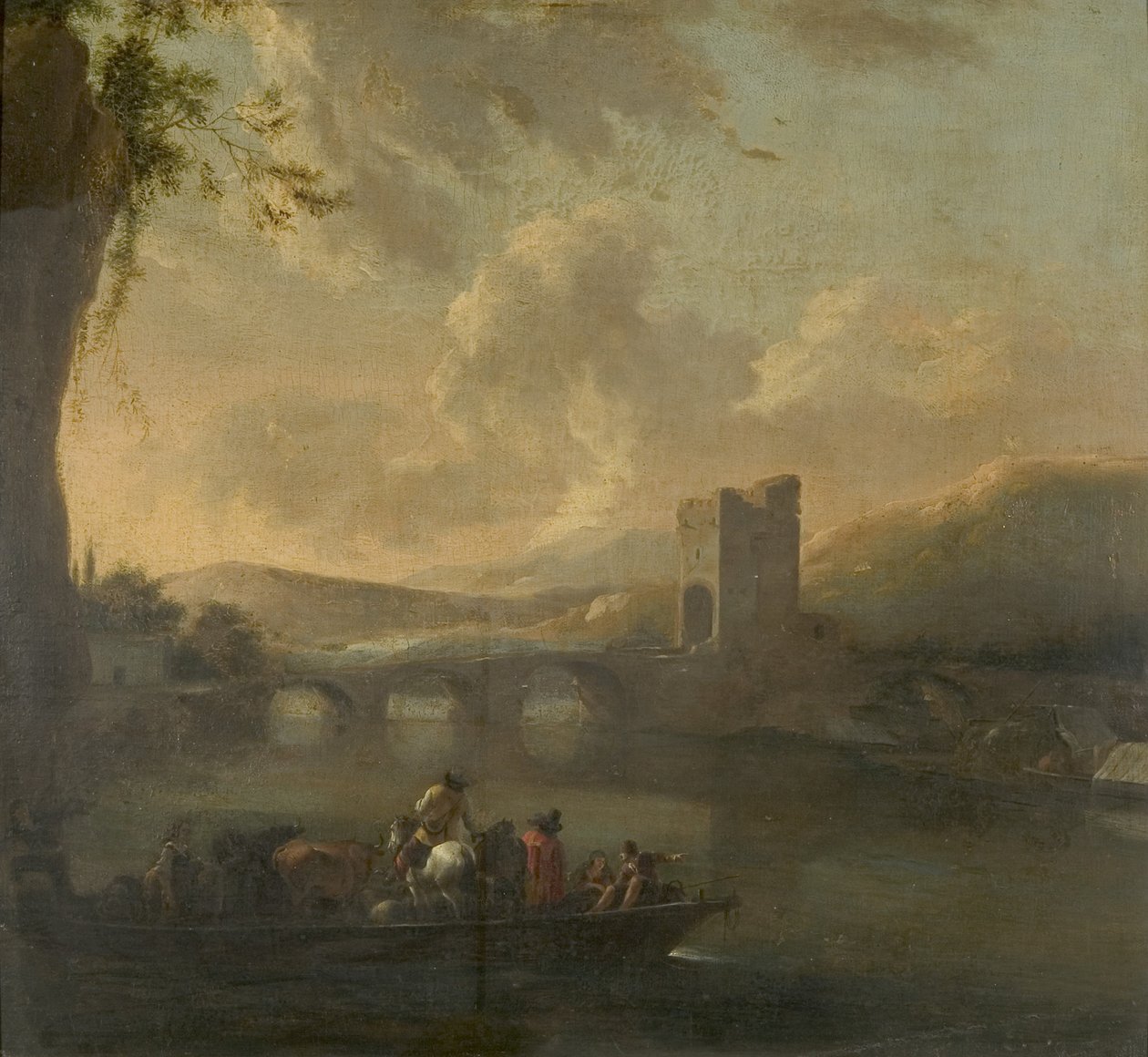 Prom przepływający przez rzekę, ok. 1640 (olej na płótnie ułożony na panelu) autorstwa Willem Schellinks