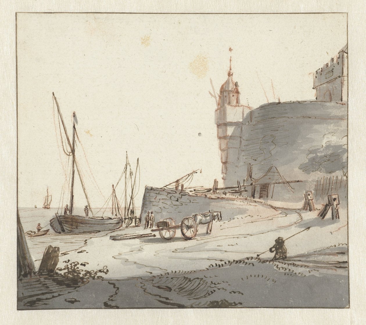 Widok na port w pobliżu murów miejskich autorstwa Willem Schellinks