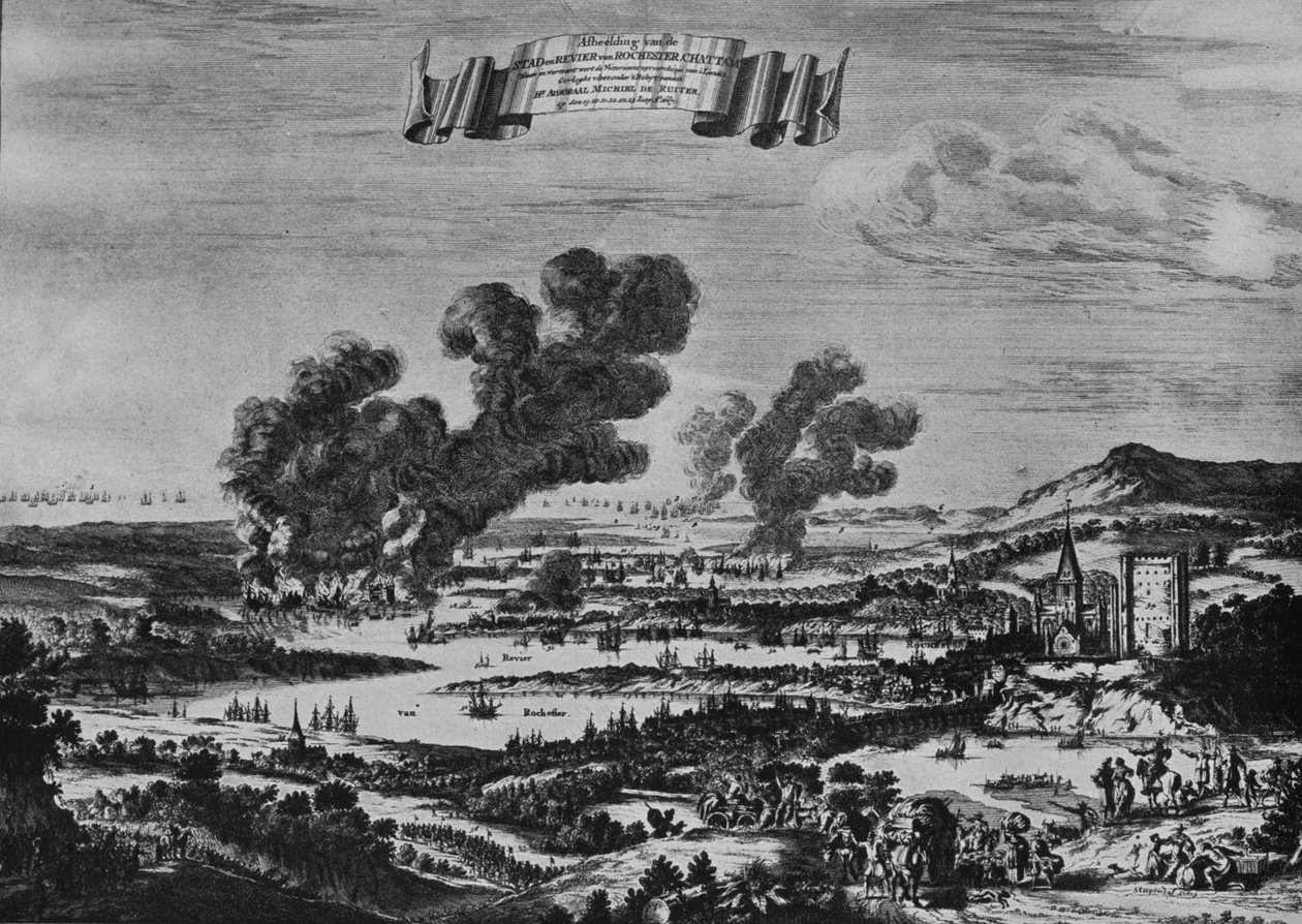 Holendrzy nalot na Tamizę, c1668 autorstwa Willem Schellinks