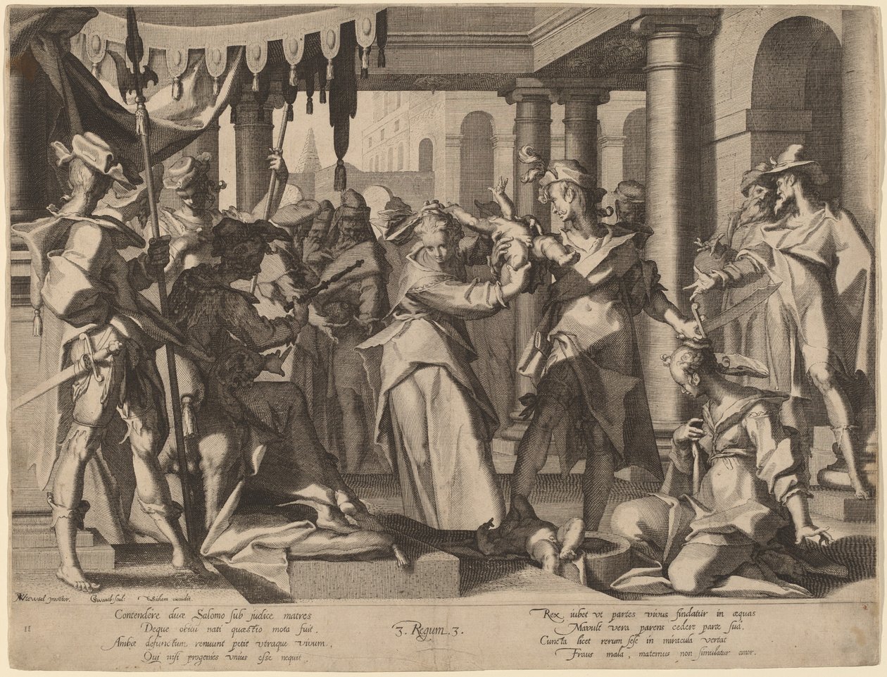 Wyrok Salomona autorstwa Willem Swanenburgh after Joachim Anthonisz Wtewael