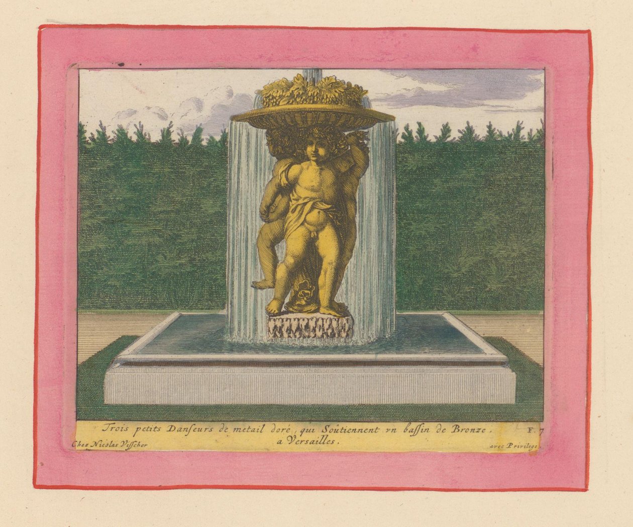 Brunnen mit einer Statue von drei tanzenden Putti, die eine Schale über ihren Köpfen tragen autorstwa Willem Swidde
