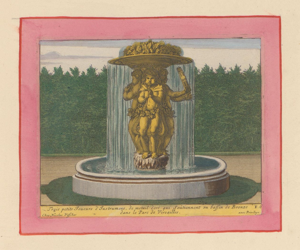 Brunnen mit einer Statue von drei Musikern, die eine Schale über ihren Köpfen tragen autorstwa Willem Swidde