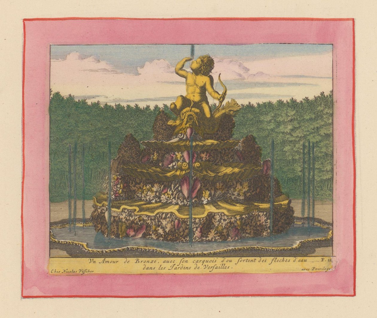Brunnen mit einer Statue eines Putto mit Bogen in der Hand, sitzend auf einem Delfin autorstwa Willem Swidde