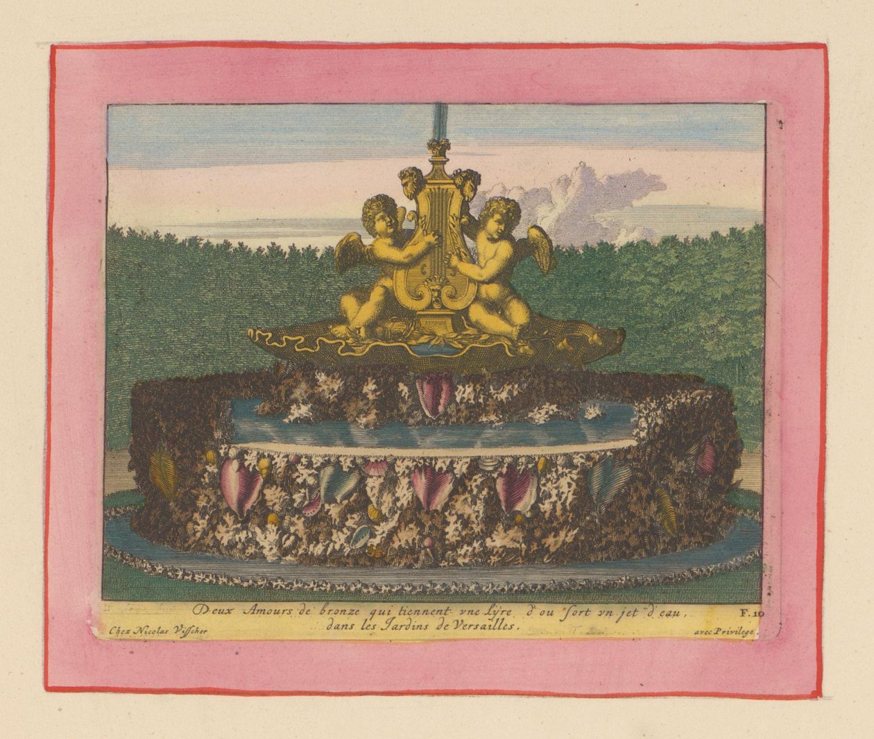 Brunnen mit einer Statue von zwei geflügelten Putti, die eine Leier tragen autorstwa Willem Swidde