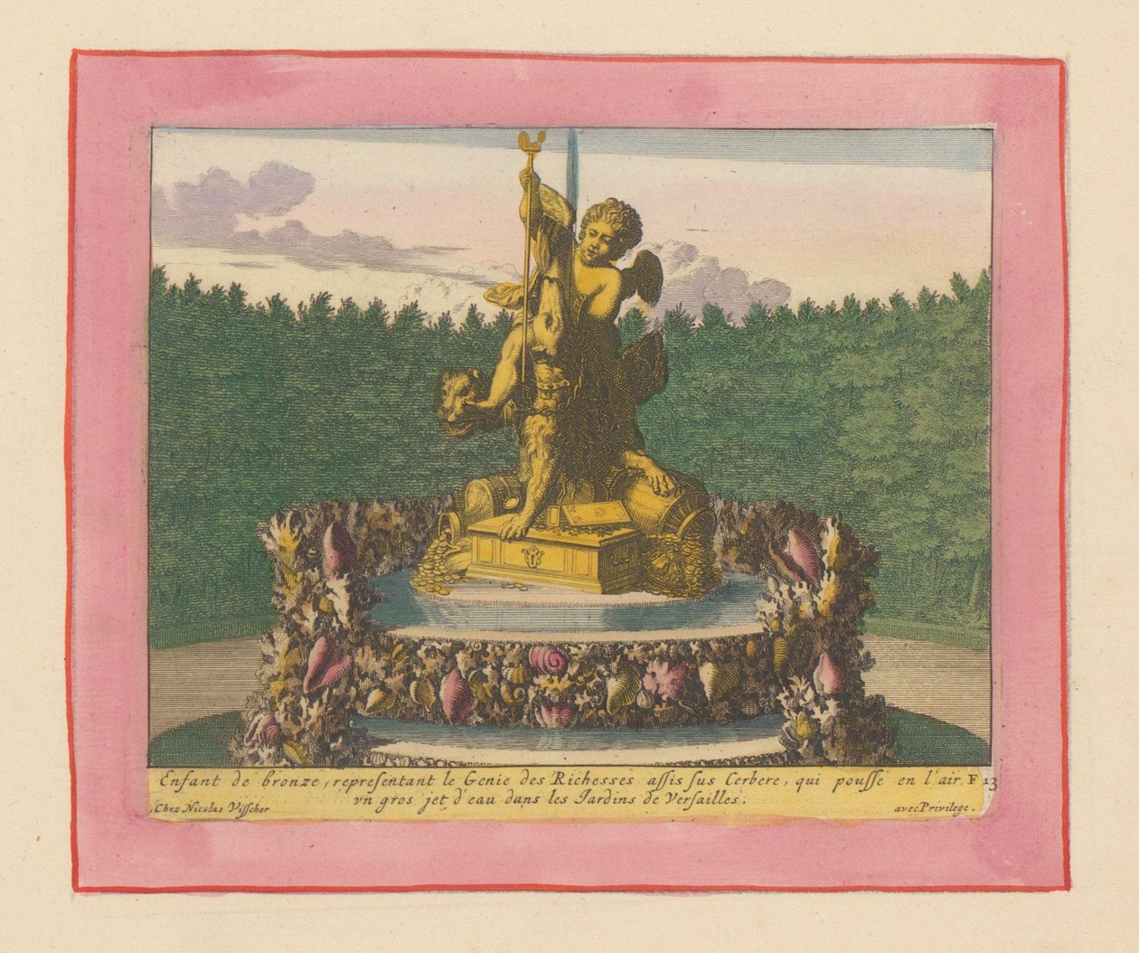 Brunnen mit einem Putto als Personifikation des Reichtums, sitzend auf Cerberus autorstwa Willem Swidde