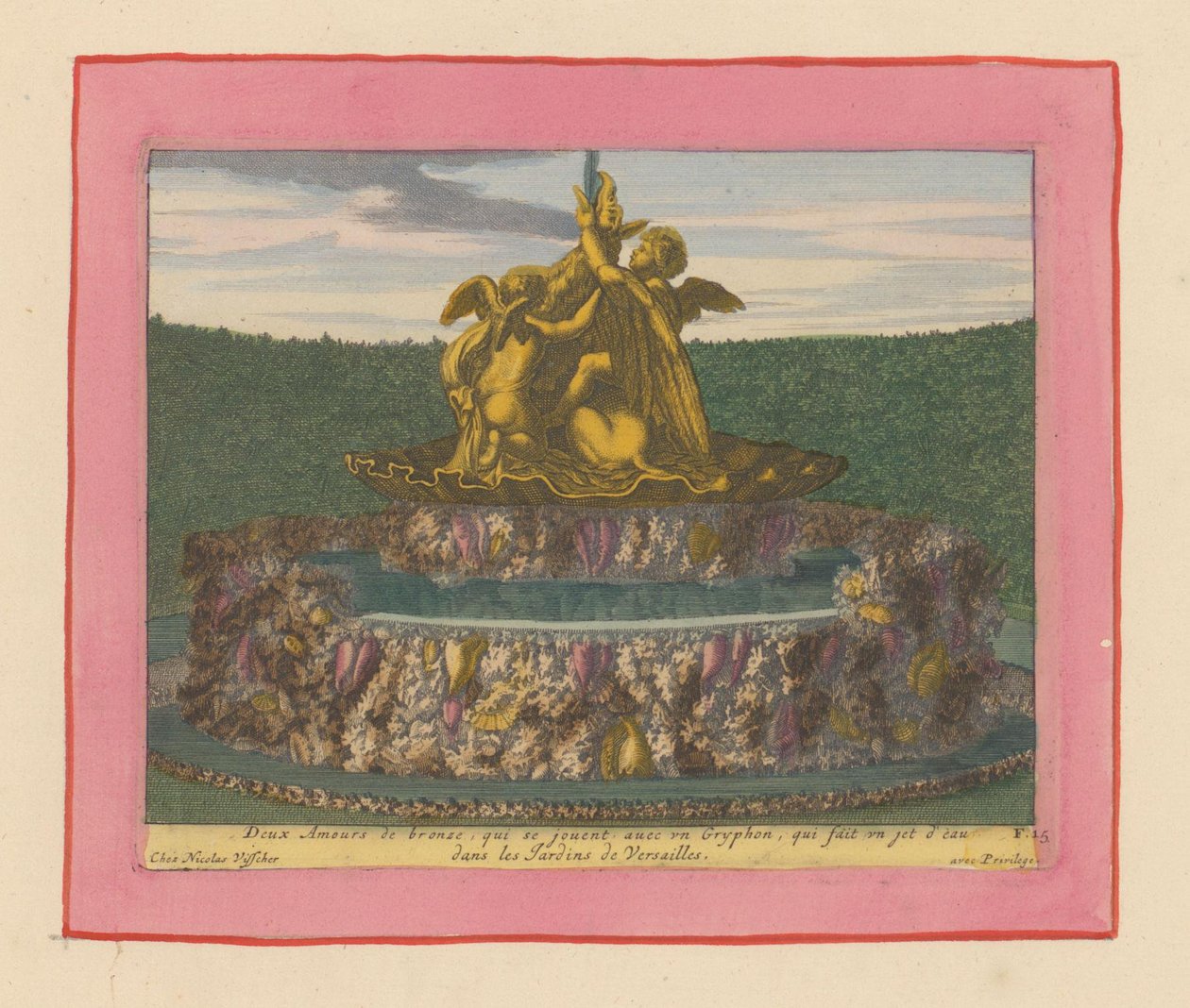 Brunnen mit zwei Putti, die mit einem Greif spielen autorstwa Willem Swidde