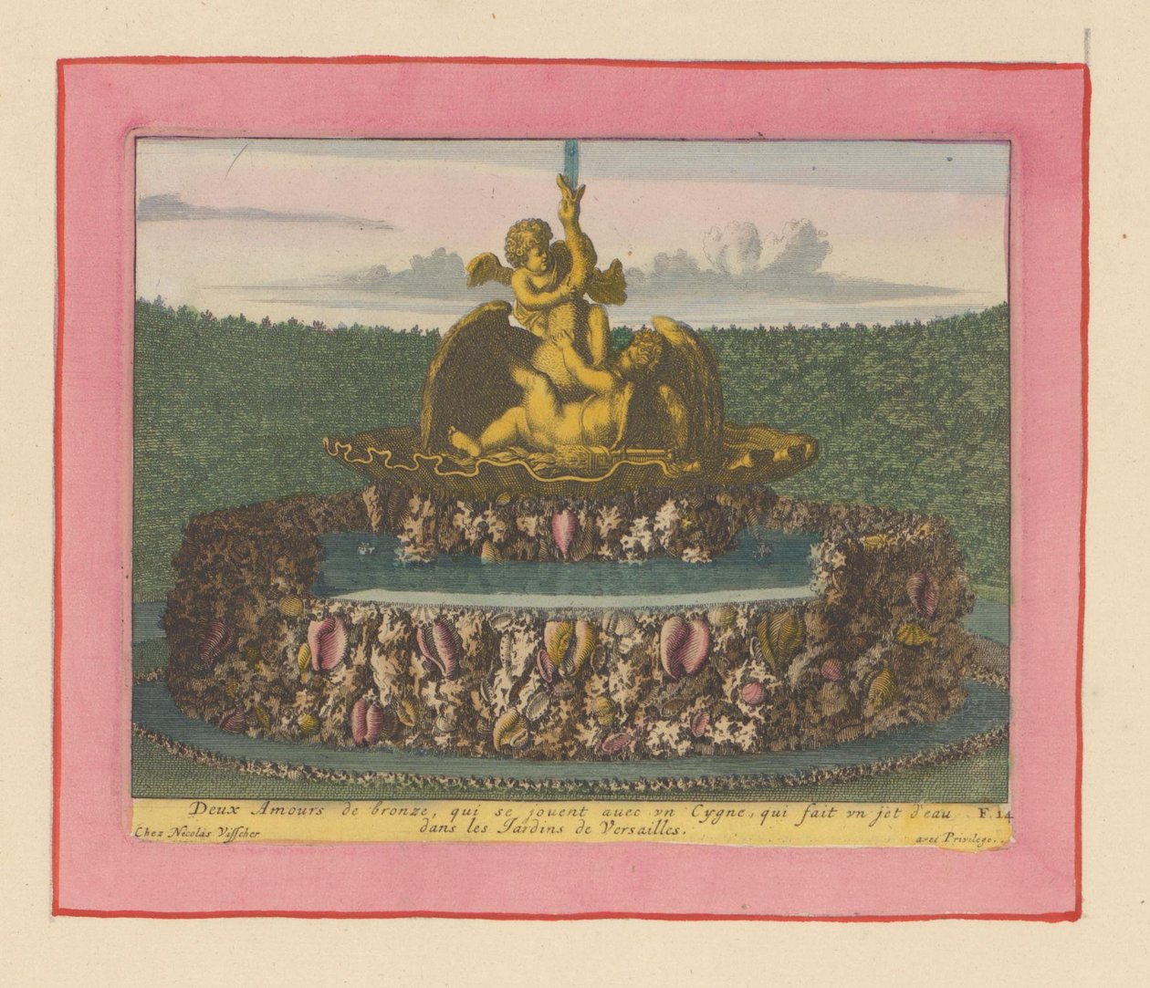 Brunnen mit zwei Putti, die mit einem Schwan spielen autorstwa Willem Swidde