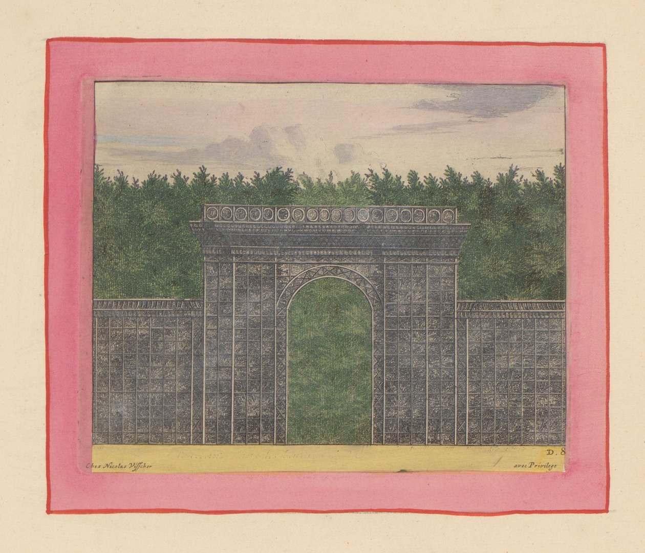 Rechteckiger Pavillon aus Lattenwerk mit Tor für eine Hecke in den Gärten von Versailles autorstwa Willem Swidde
