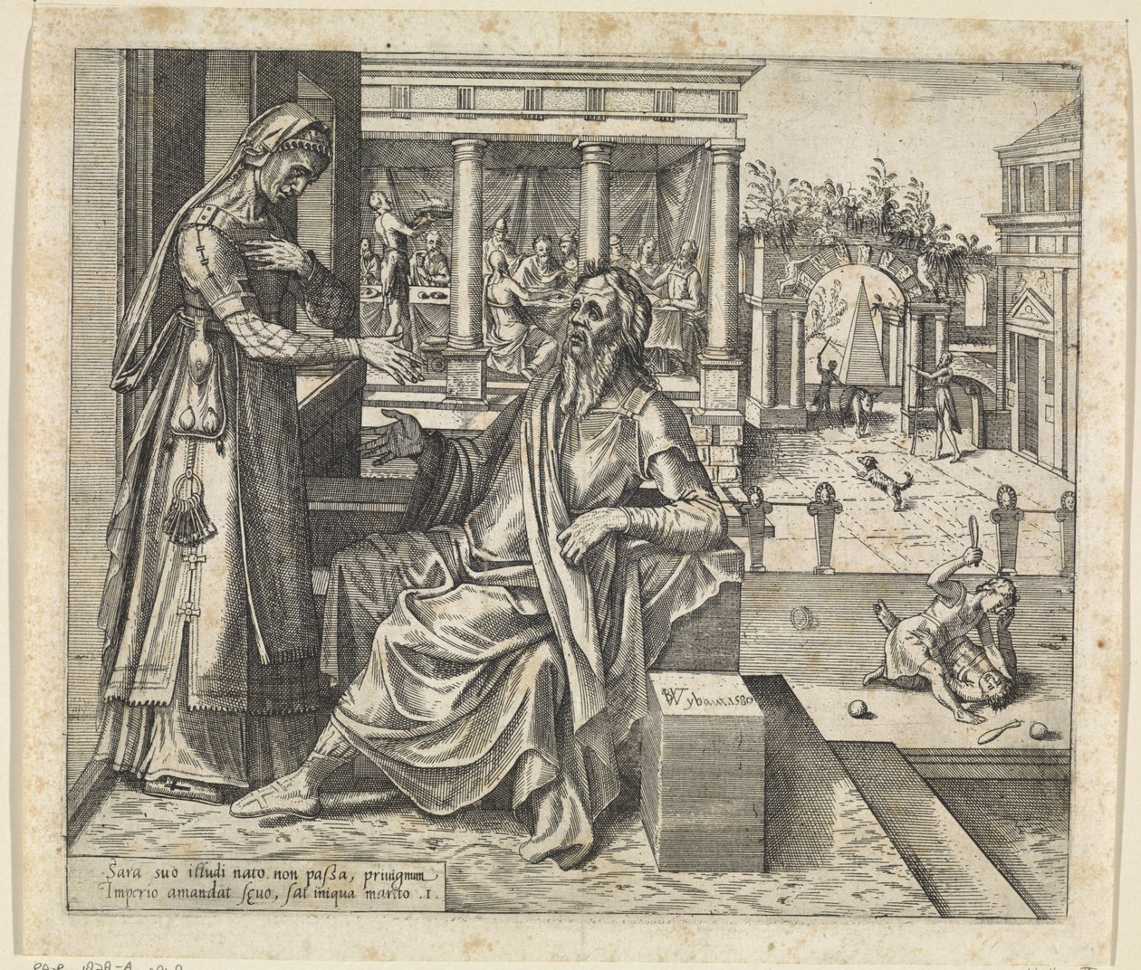 Sara prosi Abrahama, aby odesłał Hagar i Ismaela Historia Hagar i Ismaela (tytuł serii) autorstwa Willem Thibaut