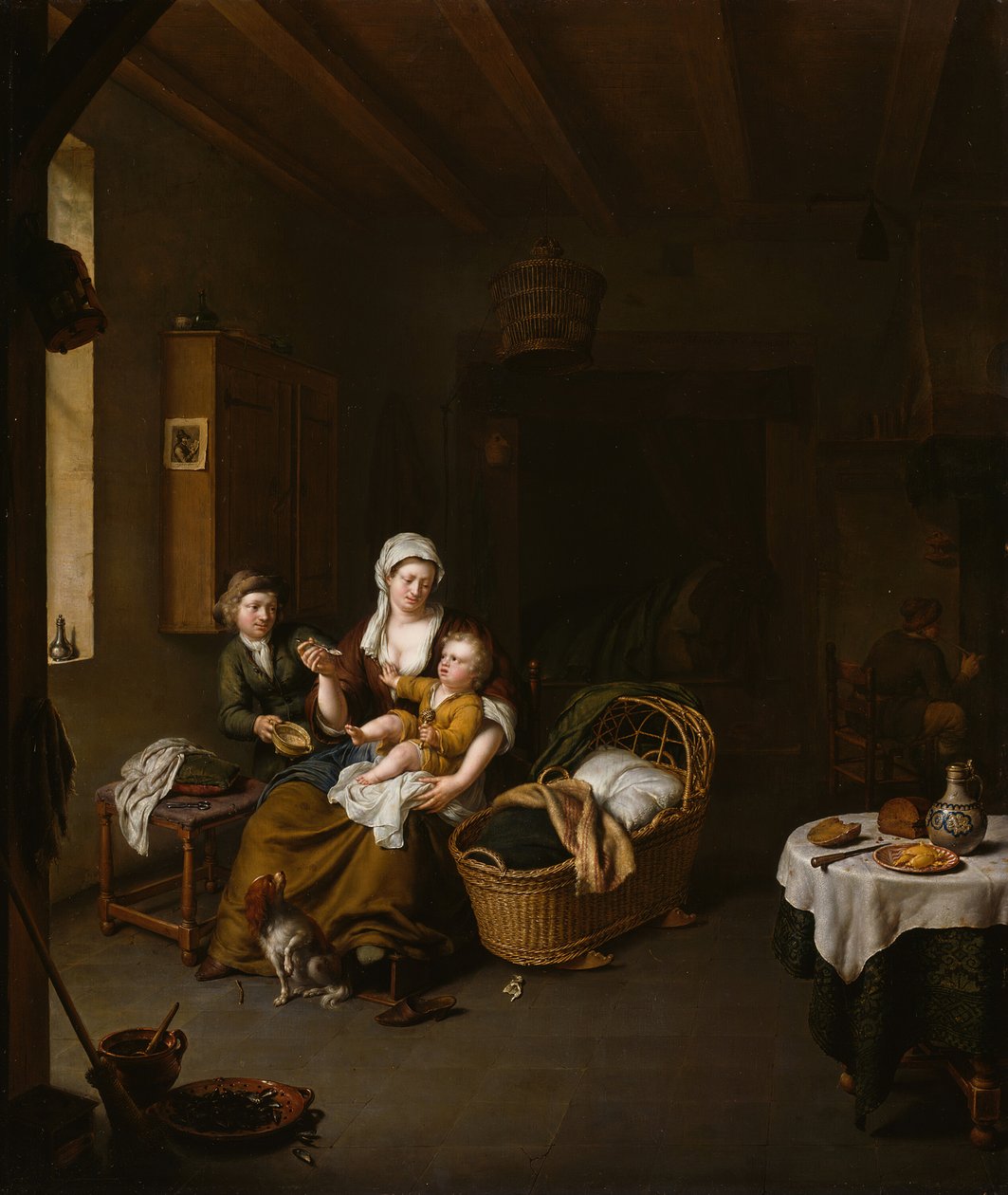 Matka karmiąca swoje dziecko Szczęśliwa matka, 1707. autorstwa Willem Van Mieris