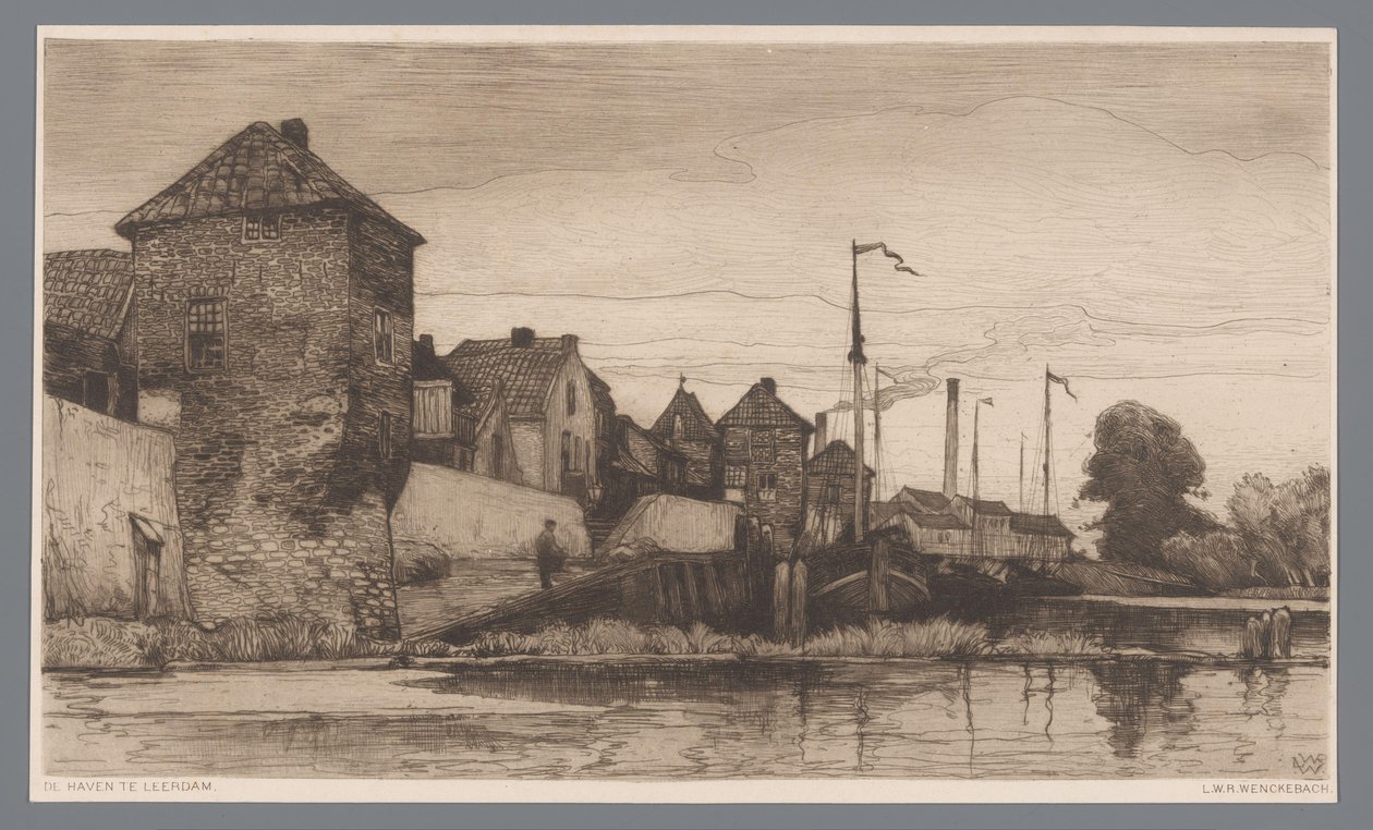 Widok na port Leerdam Port w Leerdam (tytuł na obiekcie) autorstwa Willem Wenckebach