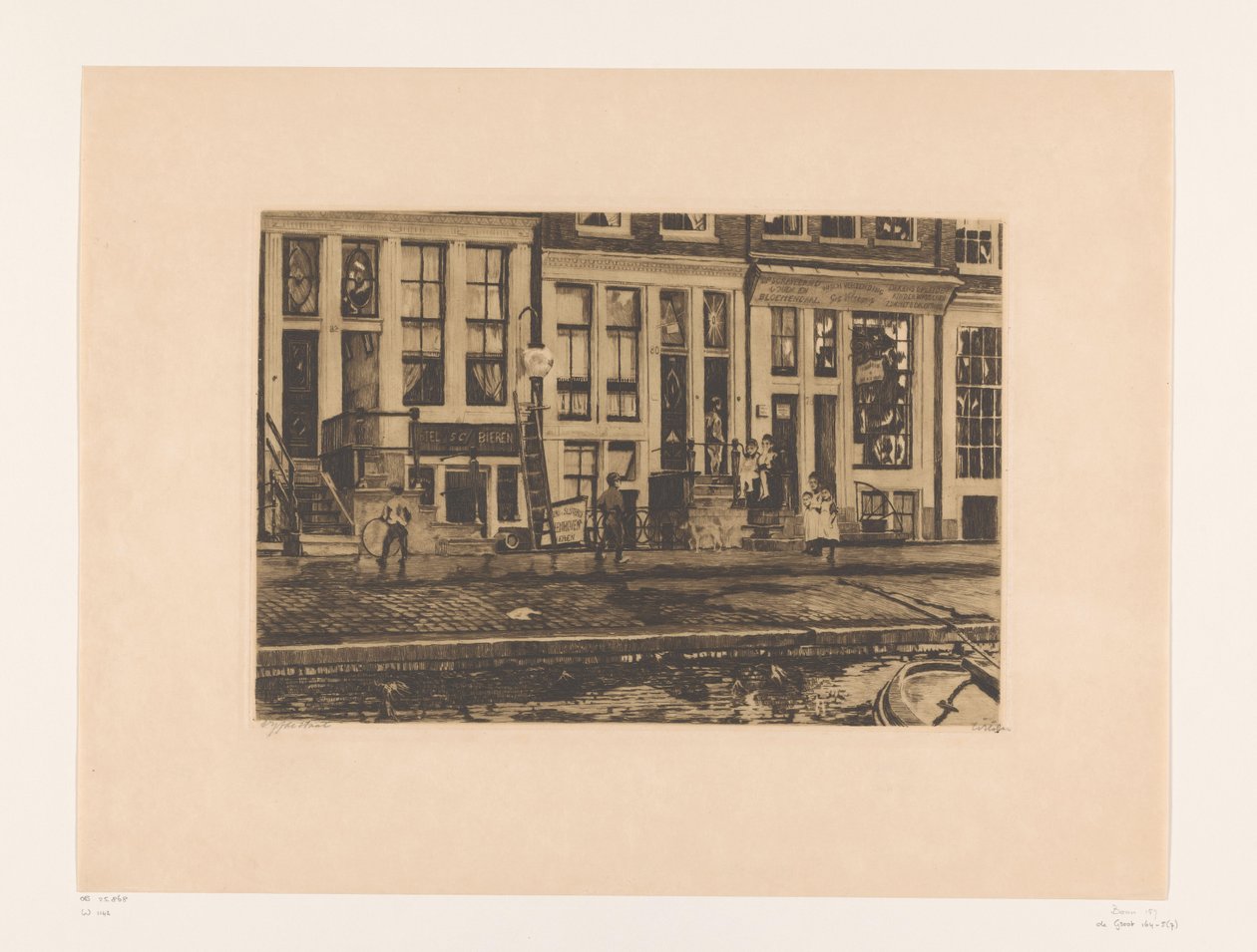 Widok na Oude Waal w Amsterdamie Oude Waal z pralnią sióstr Veltkamp (tytuł oryginalny) autorstwa Willem Witsen (signed by artist)