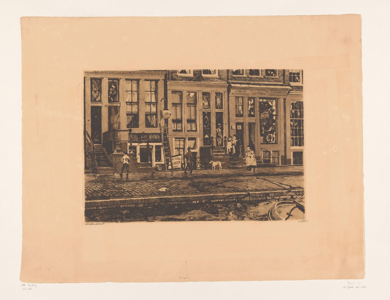 Widok na Oude Waal w Amsterdamie Oude Waal z pralnią sióstr Veltkamp (tytuł oryginalny) autorstwa Willem Witsen (signed by artist)